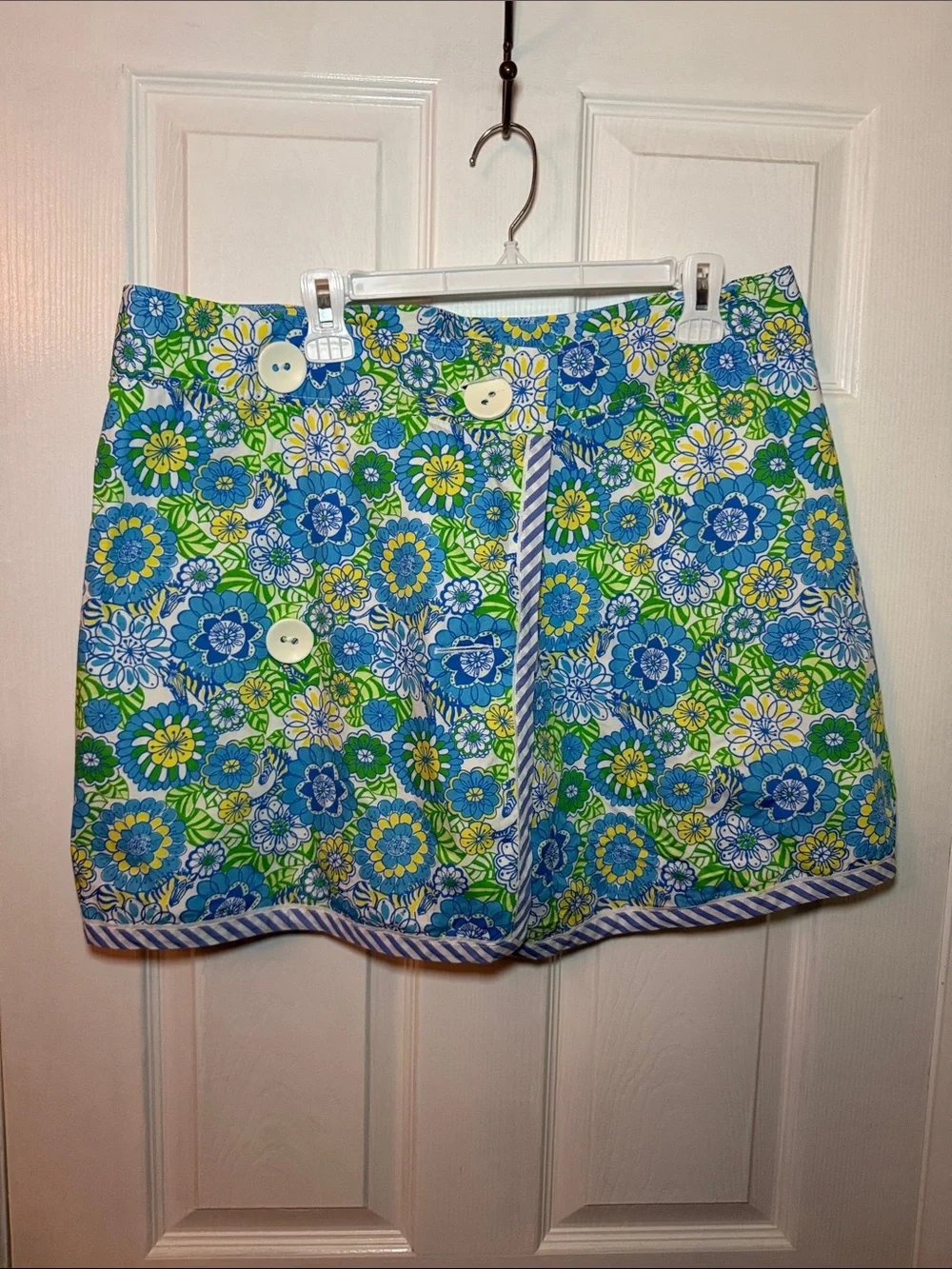 Lilly Pulitzer Floral Wrap Skirt Colorful Zebra Print Size 14 Blue Green Yellow
